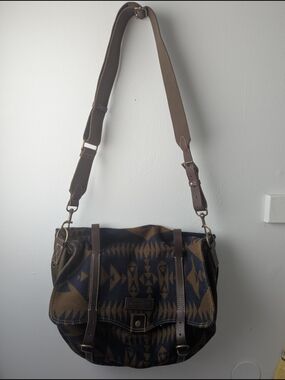 Pendleton Brown & Black Aztec-Pattern Wool Messenger Bag With Leather Accents